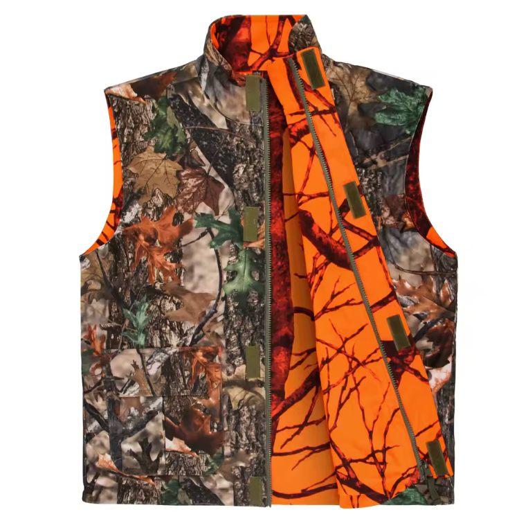 Men’s Orange Camouflage Hunting Vest – Breathable Multi-Pocket Waistcoat